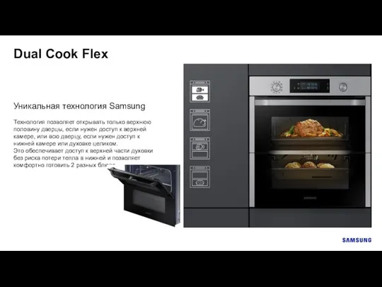 Dual Cook Flex Технология позволяет открывать только верхнюю половину дверцы, если нужен доступ