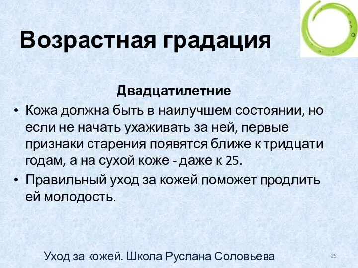 Возрастная градация Двадцатилетние Кожа должна быть в наилучшем состоянии, но