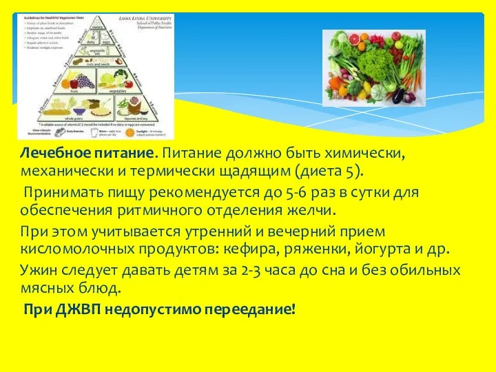 Лечебное питание. Питание должно быть химически, механически и термически щадящим