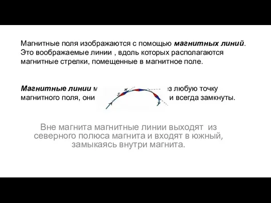 Магнитные поля изображаются с помощью магнитных линий. Это воображаемые линии