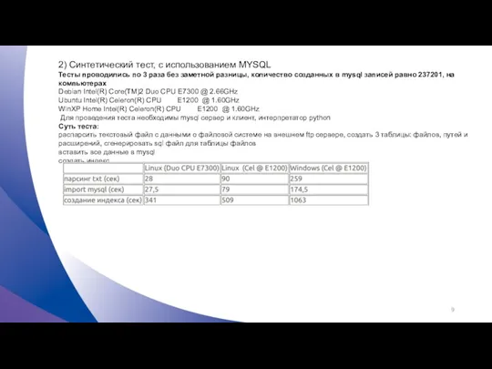 2) Синтетический тест, с использованием MYSQL Тесты проводились по 3 раза без заметной
