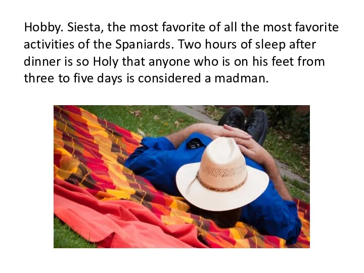 Hobby. Siesta, the most favorite of all the most favorite activities of the