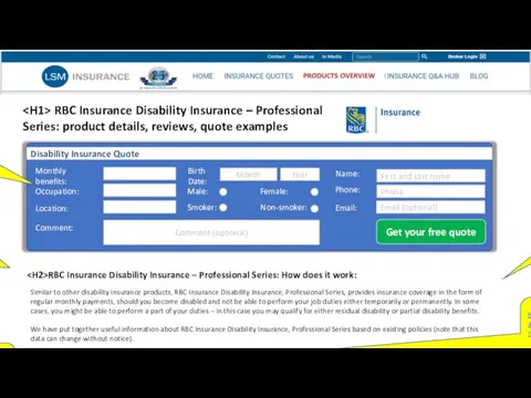 RBC Insurance Disability Insurance – Professional Series: product details, reviews,
