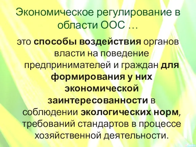 Экономическое регулирование в области ООС … это способы воздействия органов