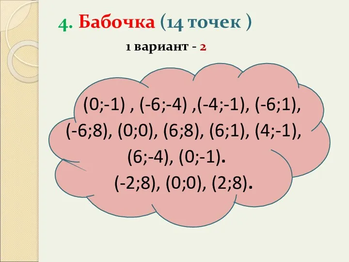 4. Бабочка (14 точек ) 1 вариант - 2 (0;-1)