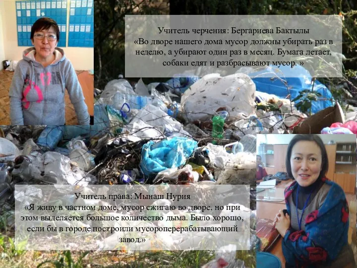 Учитель черчения: Бергариева Бактылы «Во дворе нашего дома мусор должны убирать раз в