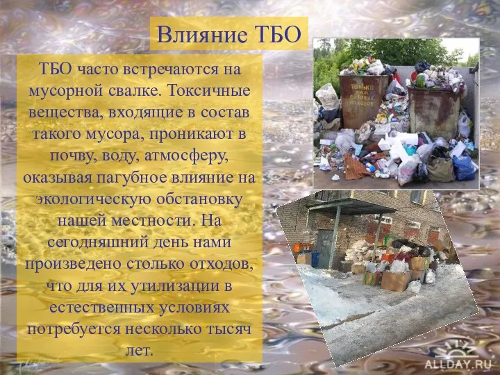 ТБО часто встречаются на мусорной свалке. Токсичные вещества, входящие в