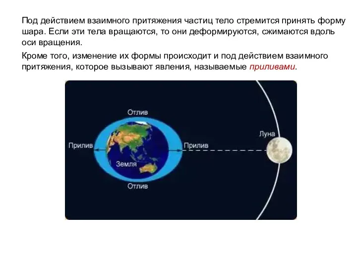 Под действием взаимного притяжения частиц тело стремит­ся принять форму шара. Если эти тела