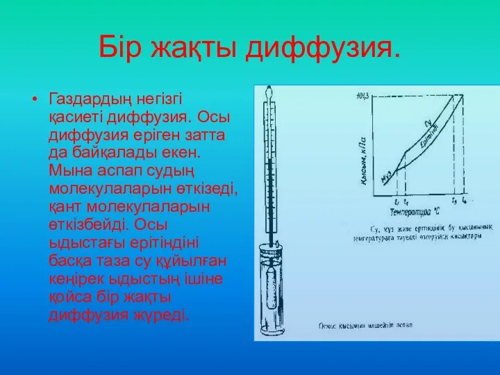 Бір жақты диффузия. Газдардың негізгі қасиеті диффузия. Осы диффузия еріген