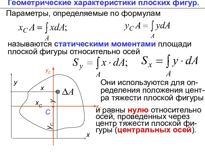 Геометрические характеристики плоских фигур. Параметры, определяемые по формулам называются статическими