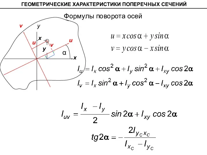 Формулы поворота осей ГЕОМЕТРИЧЕСКИЕ ХАРАКТЕРИСТИКИ ПОПЕРЕЧНЫХ СЕЧЕНИЙ