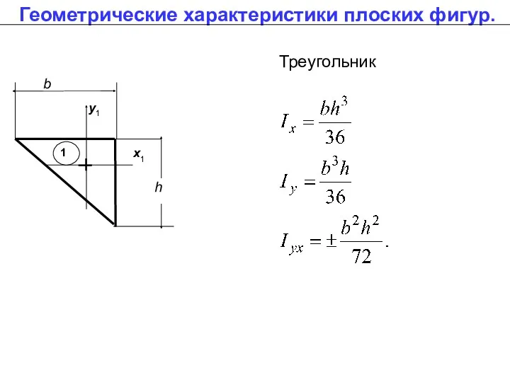 b h x1 у1 Геометрические характеристики плоских фигур. Треугольник