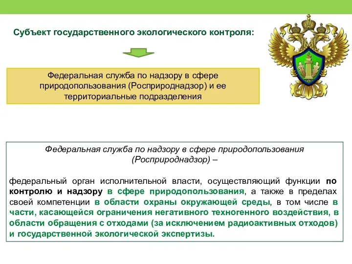 Субъект государственного экологического контроля: Федеральная служба по надзору в сфере