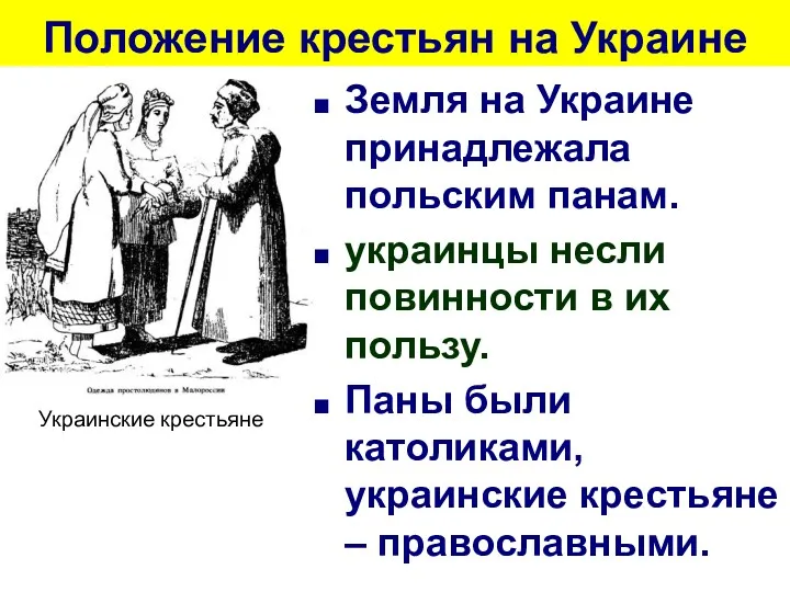 Положение крестьян на Украине Земля на Украине принадлежала польским панам.