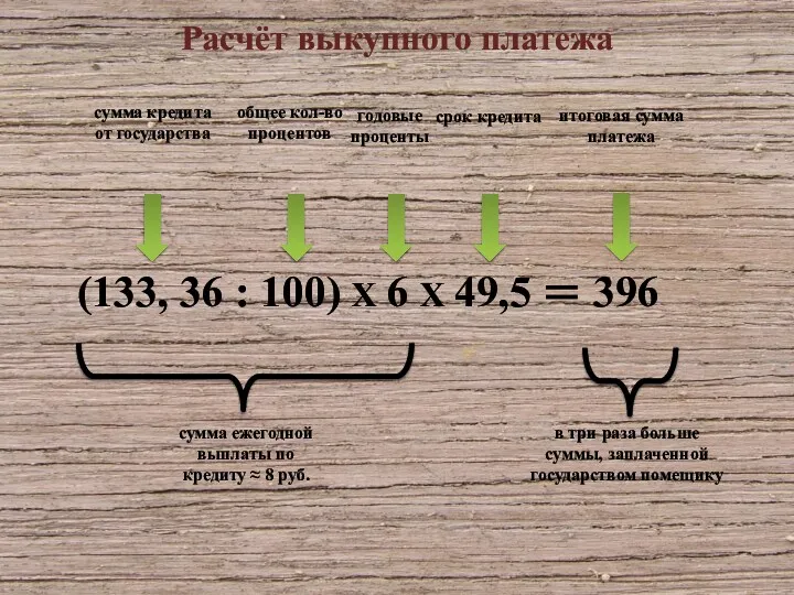 (133, 36 : 100) X 6 X 49,5 396 =