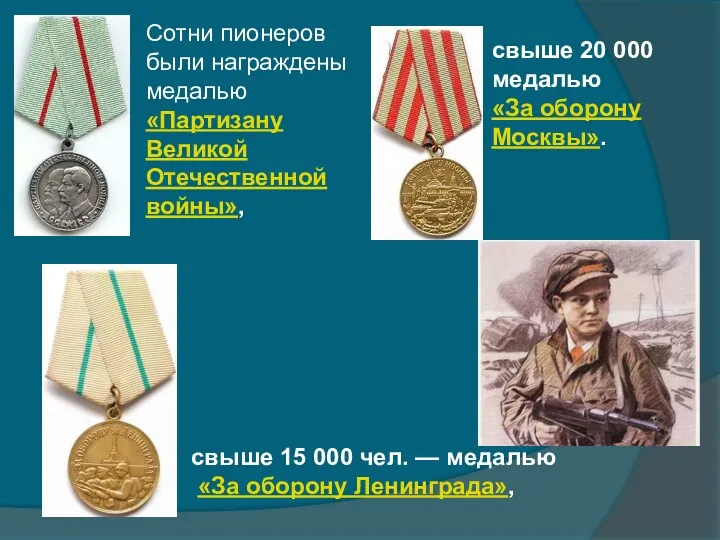 Сотни пионеров были награждены медалью «Партизану Великой Отечественной войны», свыше