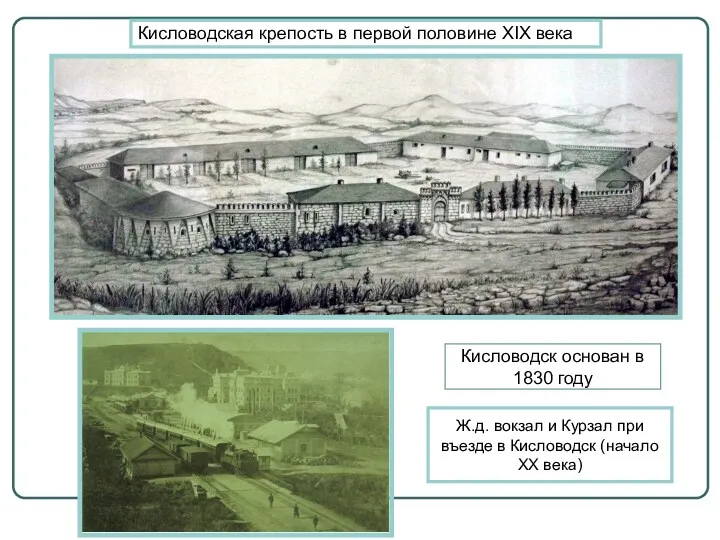 Кисловодская крепость в первой половине XIX века Ж.д. вокзал и