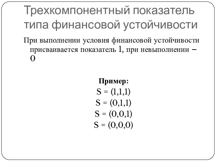 Трехкомпонентный показатель типа финансовой устойчивости При выполнении условия финансовой устойчивости