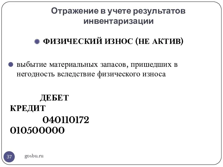 Отражение в учете результатов инвентаризации gosbu.ru ФИЗИЧЕСКИЙ ИЗНОС (НЕ АКТИВ)