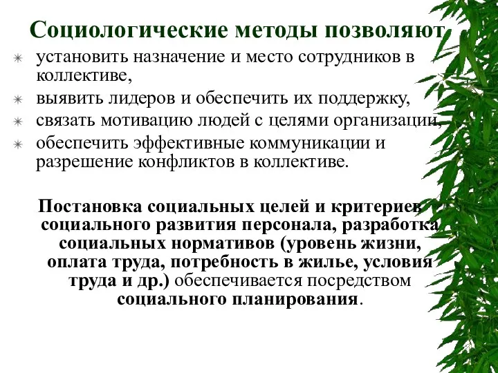 Социологические методы позволяют установить назначение и место сотрудников в коллективе,