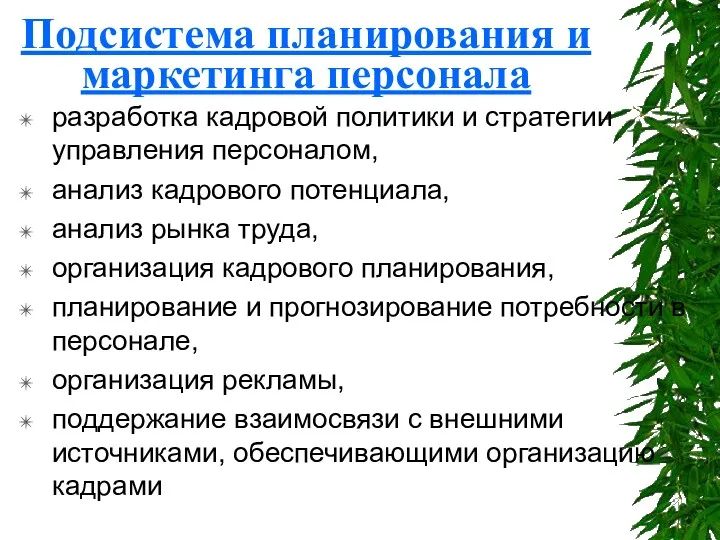 Подсистема планирования и маркетинга персонала разработка кадровой политики и стратегии