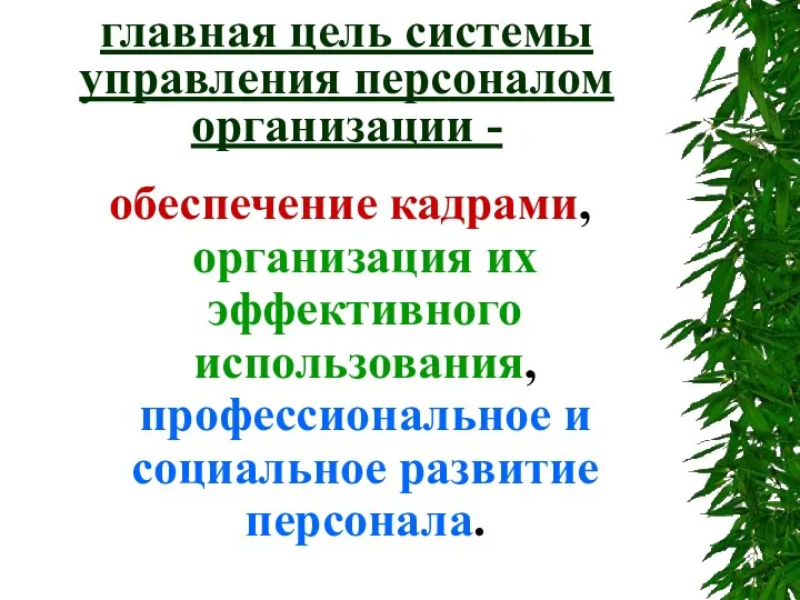 главная цель системы управления персоналом организации - обеспечение кадрами, организация