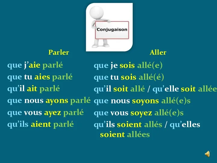 Parler Aller que j’aie parlé que tu aies parlé qu’il