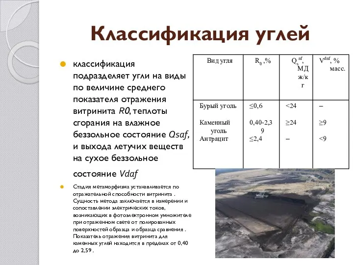 Классификация углей классификация подразделяет угли на виды по величине среднего