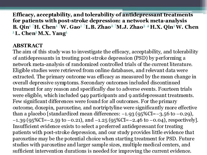 Efficacy, acceptability, and tolerability of antidepressant treatments for patients with