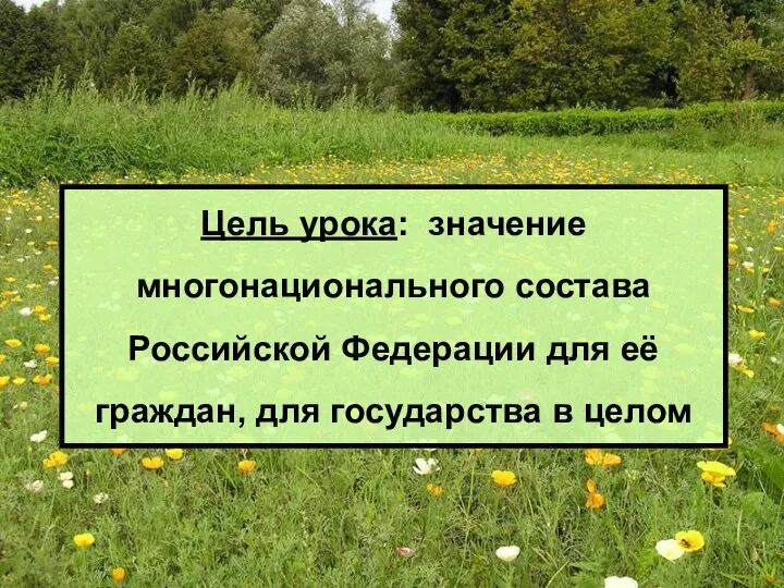 Цель урока: значение многонационального состава Российской Федерации для её граждан, для государства в целом