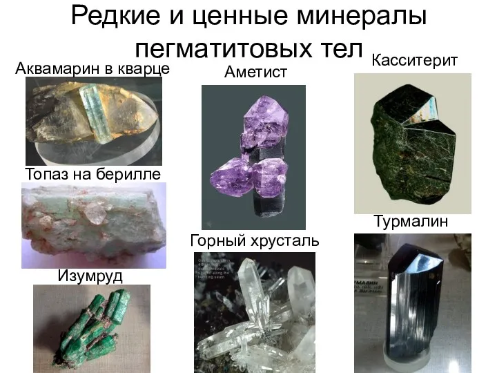 Редкие и ценные минералы пегматитовых тел Турмалин Касситерит Аметист Горный