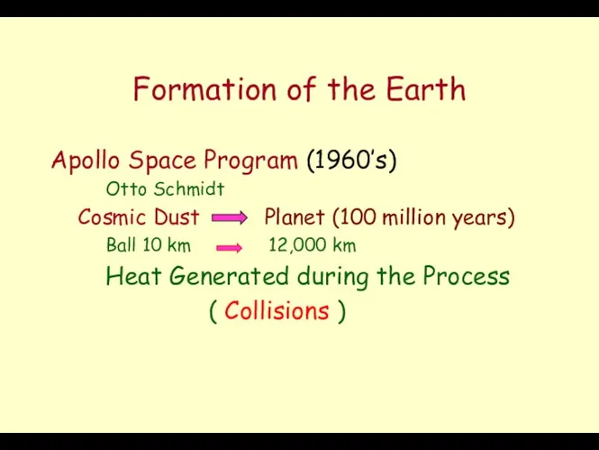 Formation of the Earth Apollo Space Program (1960’s) Otto Schmidt