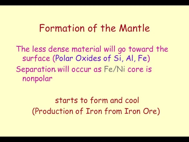 Formation of the Mantle The less dense material will go