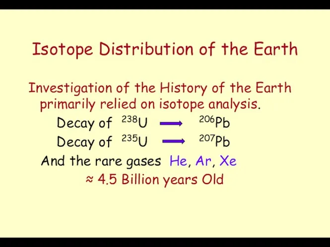 Isotope Distribution of the Earth Investigation of the History of