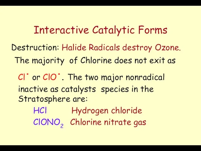 Interactive Catalytic Forms Destruction: Halide Radicals destroy Ozone. The majority