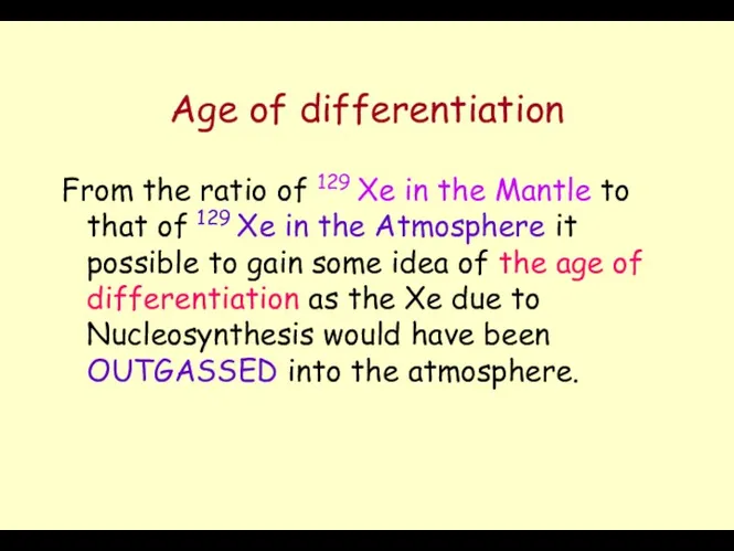 Age of differentiation From the ratio of 129 Xe in