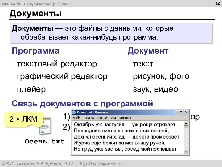 Документы Документы — это файлы с данными, которые обрабатывает какая-нибудь