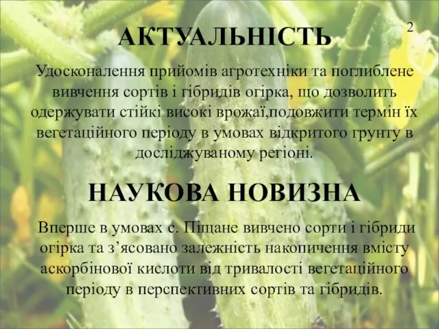 АКТУАЛЬНІСТЬ Удосконалення прийомів агротехніки та поглиблене вивчення сортів і гібридів