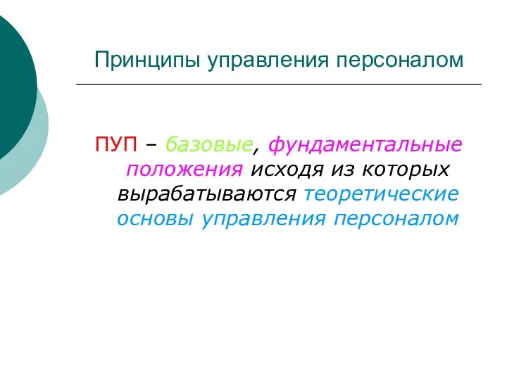 Принципы управления персоналом ПУП – базовые, фундаментальные положения исходя из которых вырабатываются теоретические основы управления персоналом