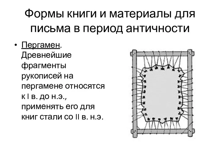 Формы книги и материалы для письма в период античности Пергамен.