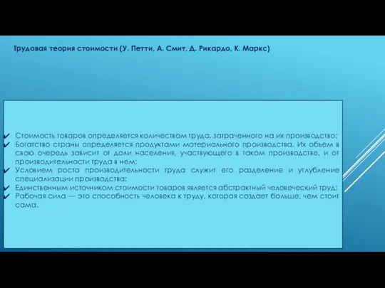 Трудовая теория стоимости (У. Петти, А. Смит, Д. Рикардо, К.