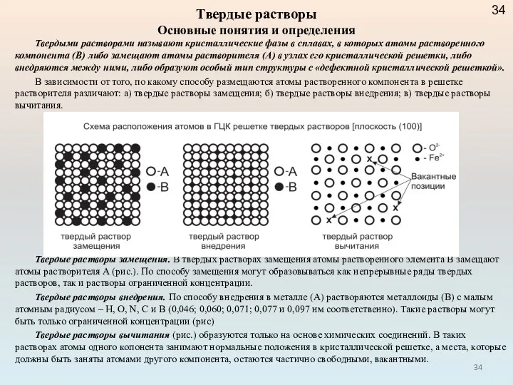 Твердыми растворами называют кристаллические фазы в сплавах, в которых атомы