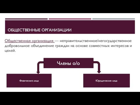 ОБЩЕСТВЕННЫЕ ОРГАНИЗАЦИИ Общественная организация — неправительственное/негосударственное добровольное объединение граждан на