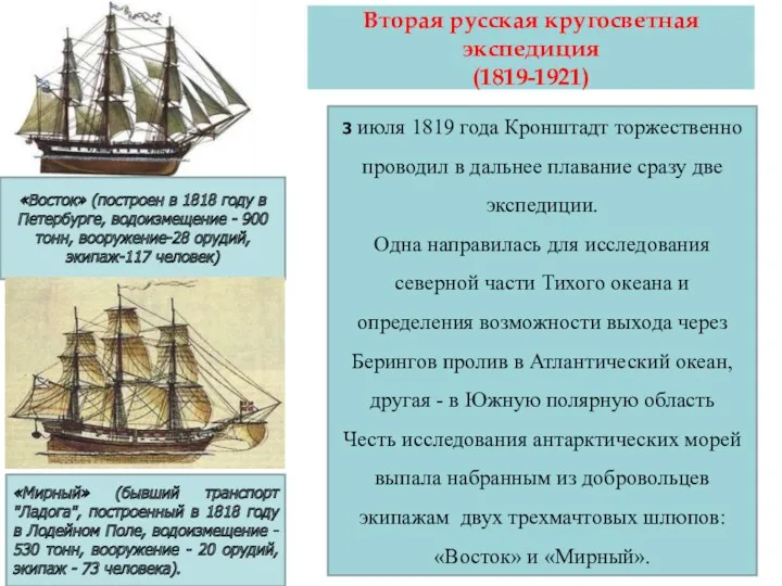 Вторая русская кругосветная экспедиция (1819-1921) 3 июля 1819 года Кронштадт торжественно проводил в
