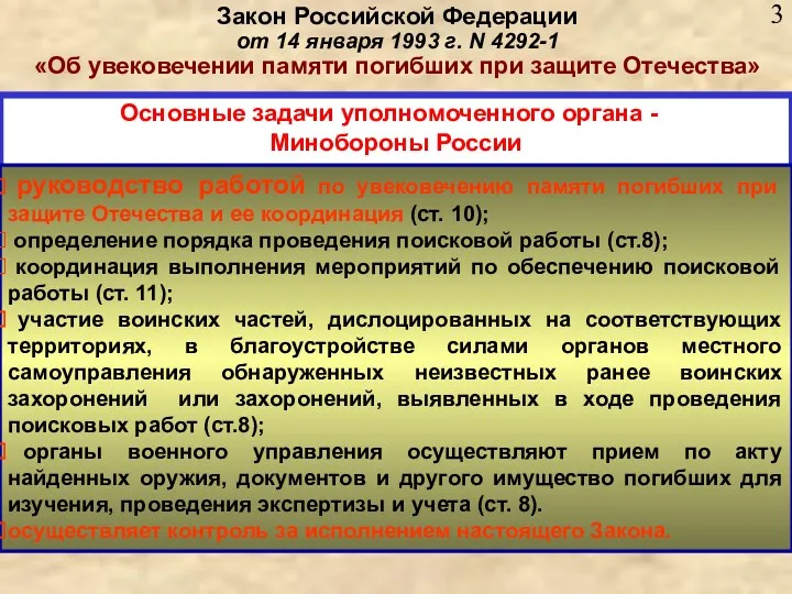 Закон Российской Федерации от 14 января 1993 г. N 4292-1 «Об увековечении памяти
