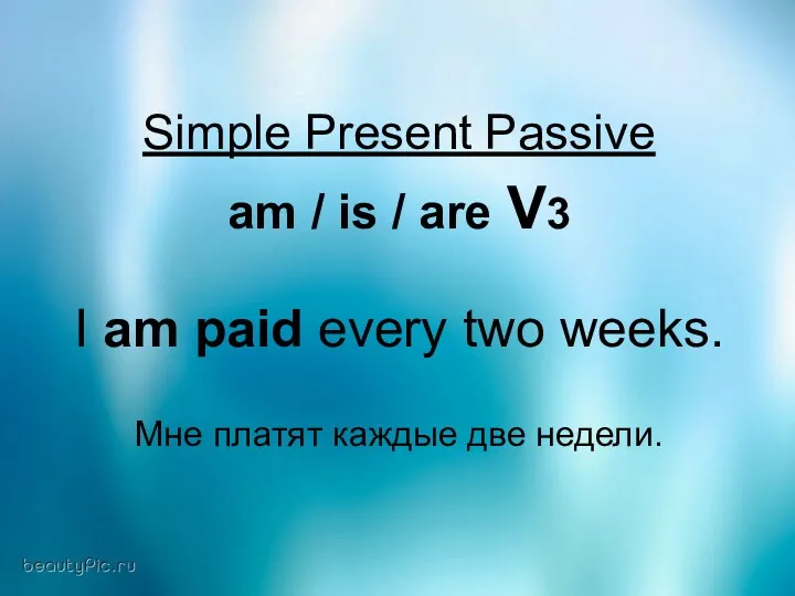 Simple Present Passive am / is / are V3 I am paid every