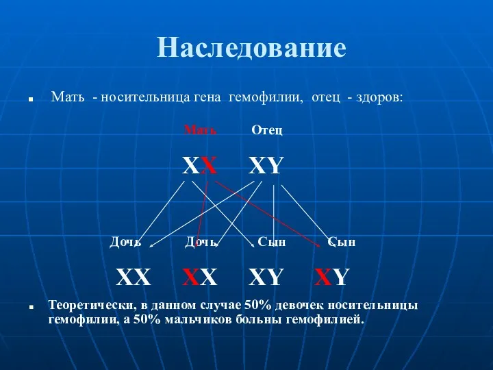 Наследование Мать - носительница гена гемофилии, отец - здоров: Теоретически,