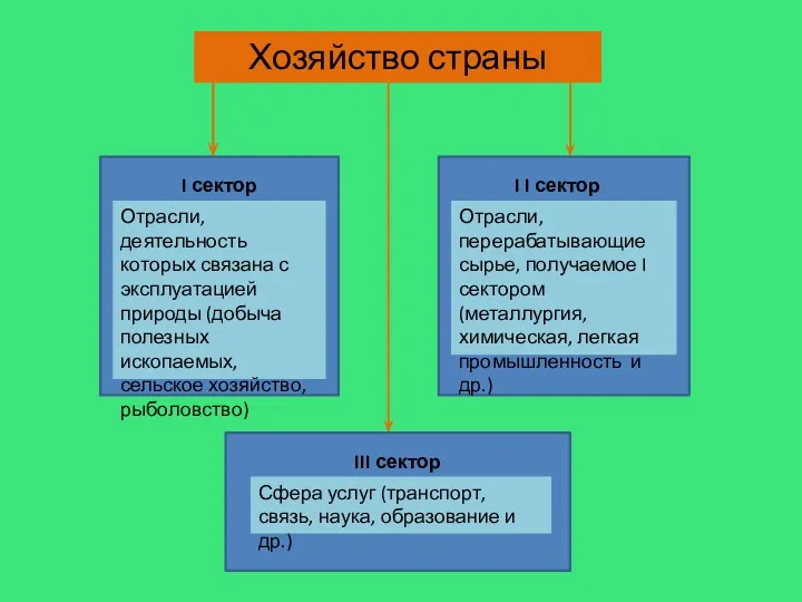 Хозяйство страны I сектор I I сектор III сектор Отрасли, деятельность которых связана