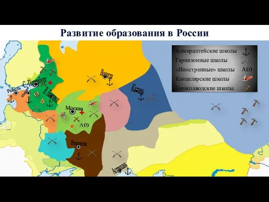 С.-Петербург Москва Развитие образования в России Воронеж Астрахань Ревель Нарва