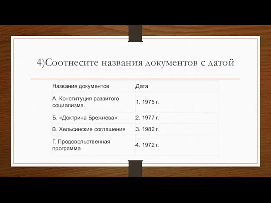 4)Соотнесите названия документов с датой